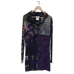 Fuzzi Women's Nylon Dress Patchwork Graphic Print Cowl Neck Size Medium